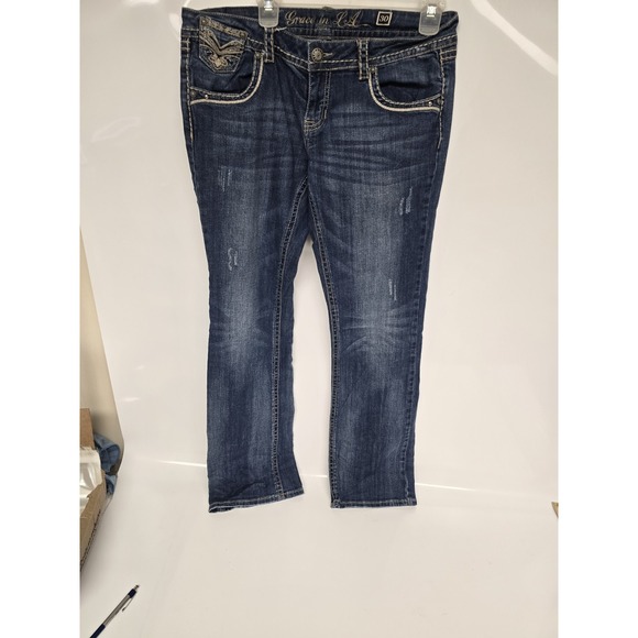 Grace in LA‎ Jeans Women 30x33 Easy Fit Mid Rise Bootcut Embellished Embroidery - Picture 6 of 14